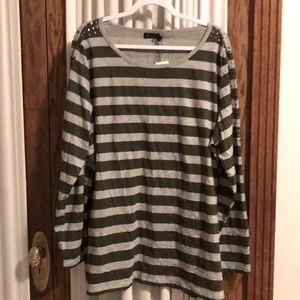 Seven7 Luxe Studded Gray Green StripedTop